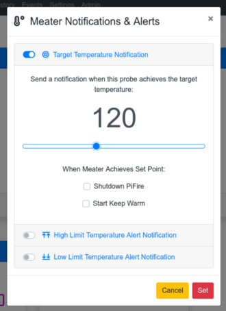 Notification Temperature Target